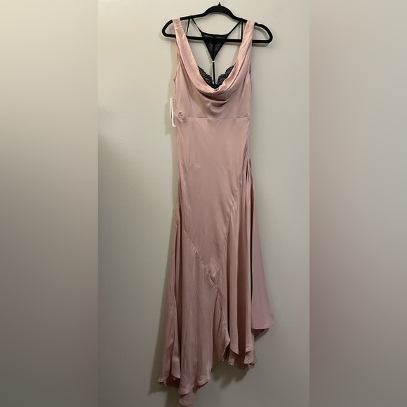 NWT Anthropologie Cowl Neck Lace Asymmetrical Slip Maxi Dress in Rose Pink - S - Picture 4 of 16